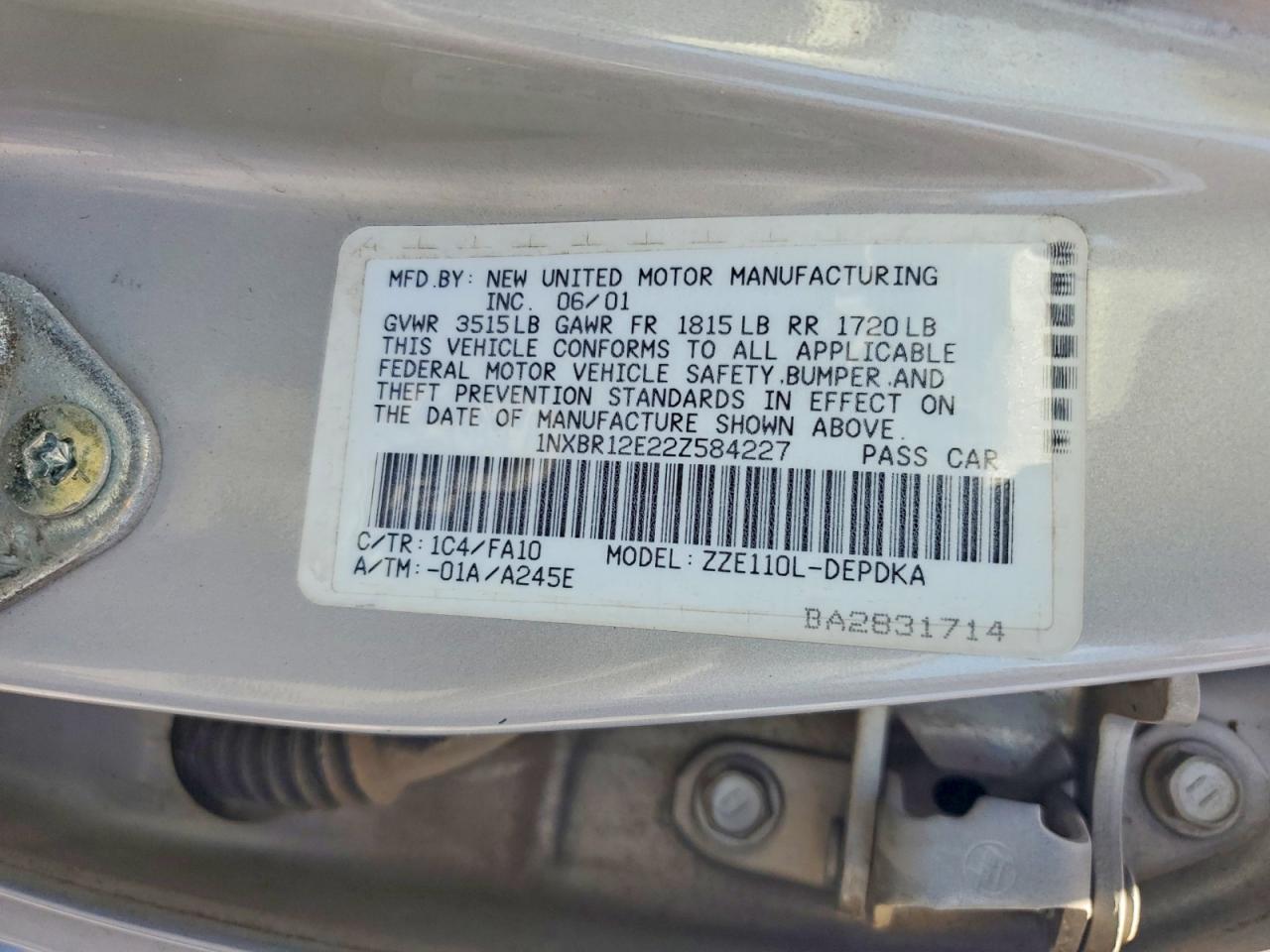 2002 TOYOTA COROLLA