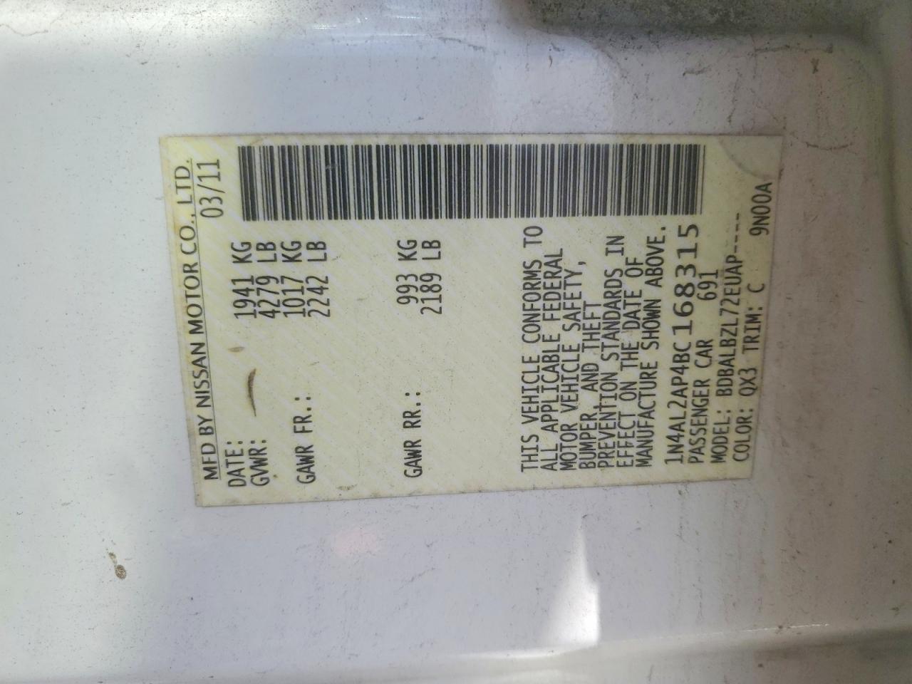 2011 NISSAN ALTIMA