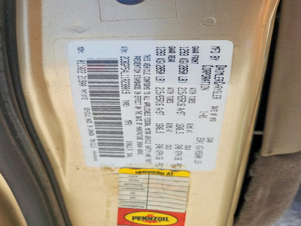 2001 CHRYSLER MINIVAN
