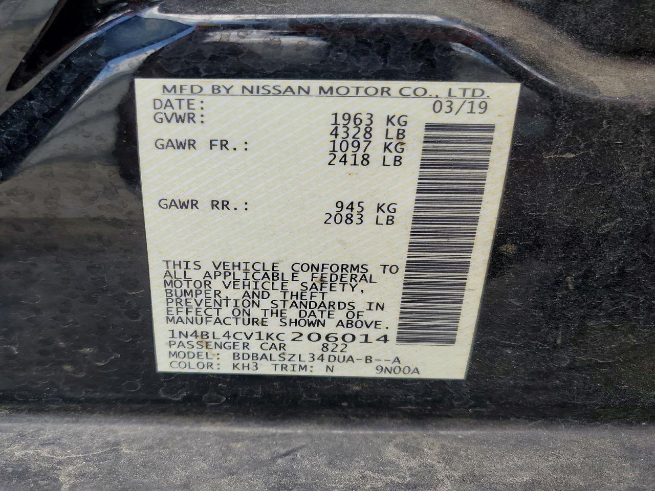 2019 NISSAN ALTIMA