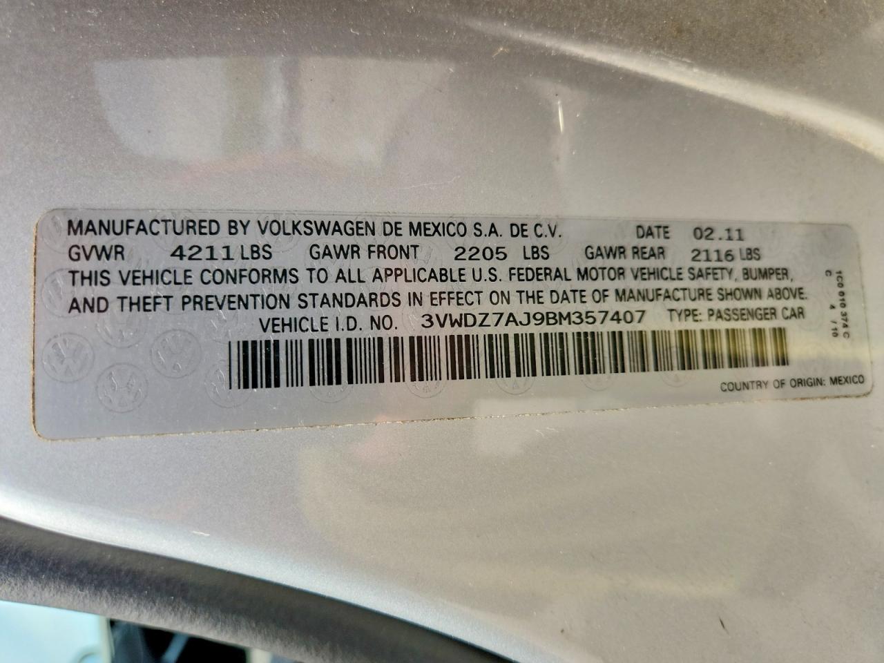 2011 VOLKSWAGEN JETTA
