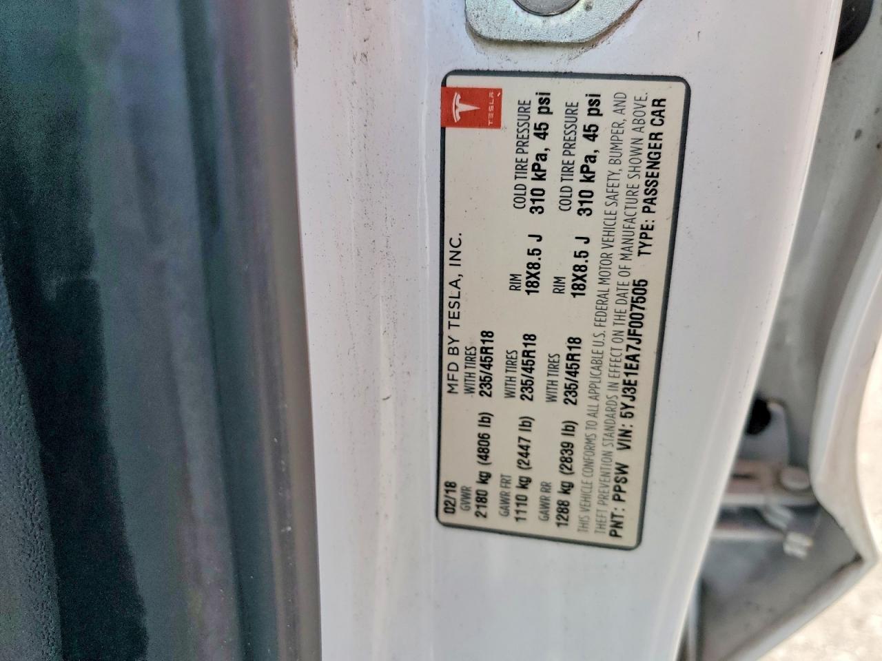 2018 TESLA MODEL 3