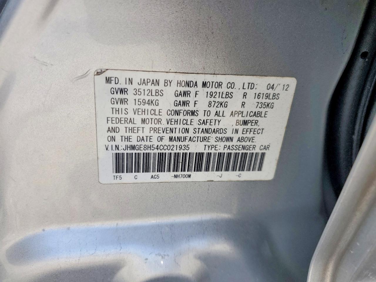 2012 HONDA FIT