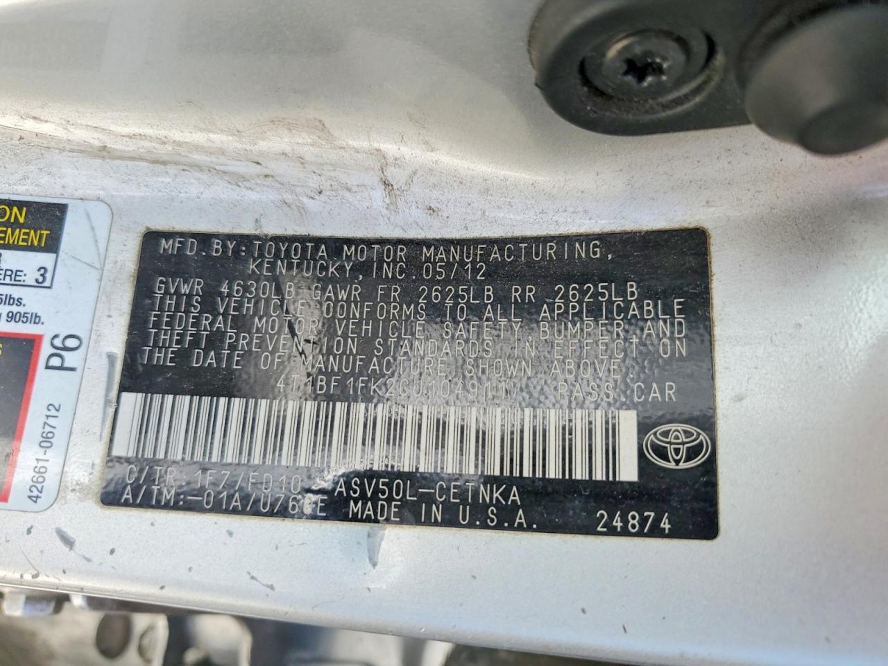 2012 TOYOTA CAMRY