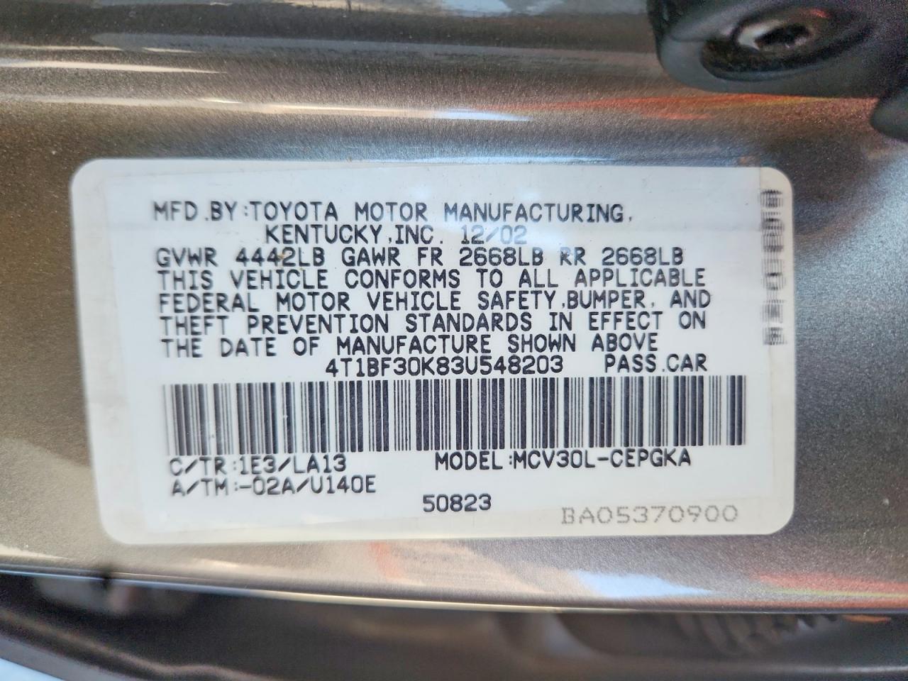 2003 TOYOTA CAMRY XLE