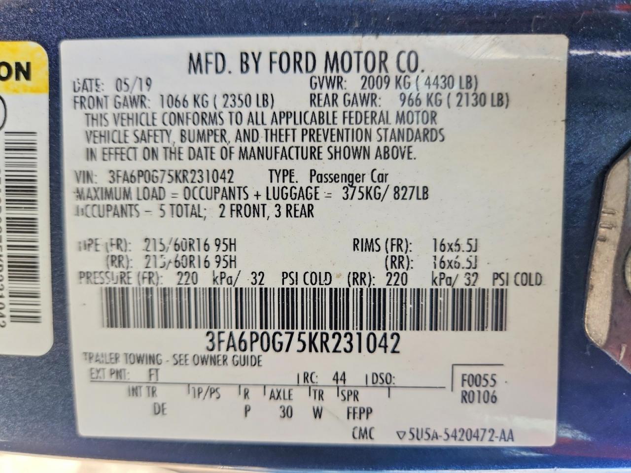 2019 FORD FUSION