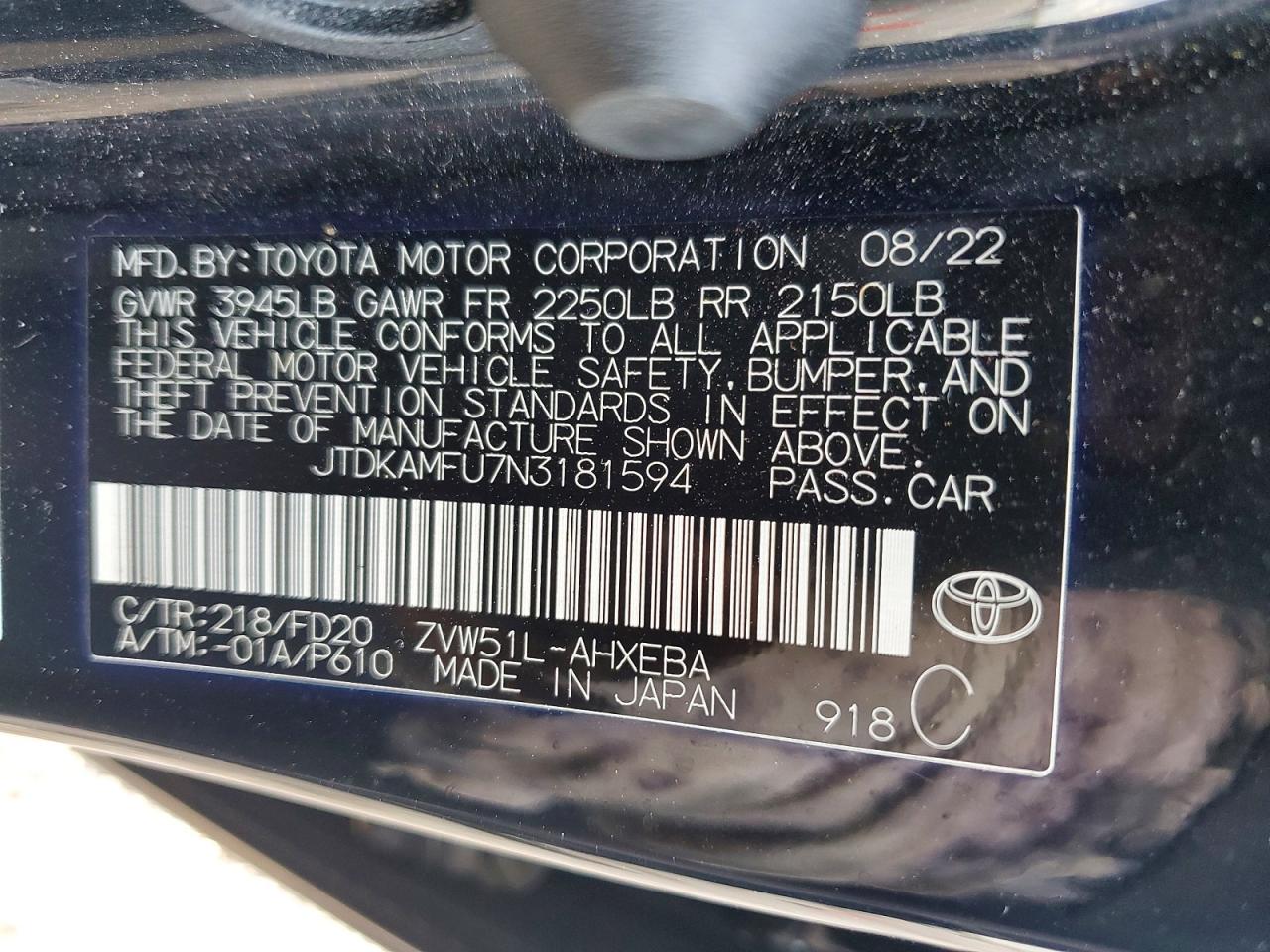 2022 TOYOTA PRIUS