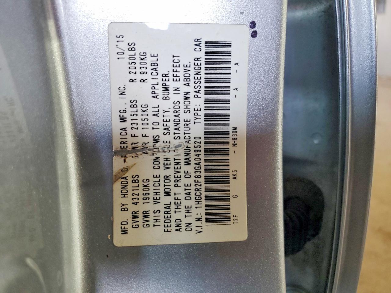 2016 HONDA ACCORD