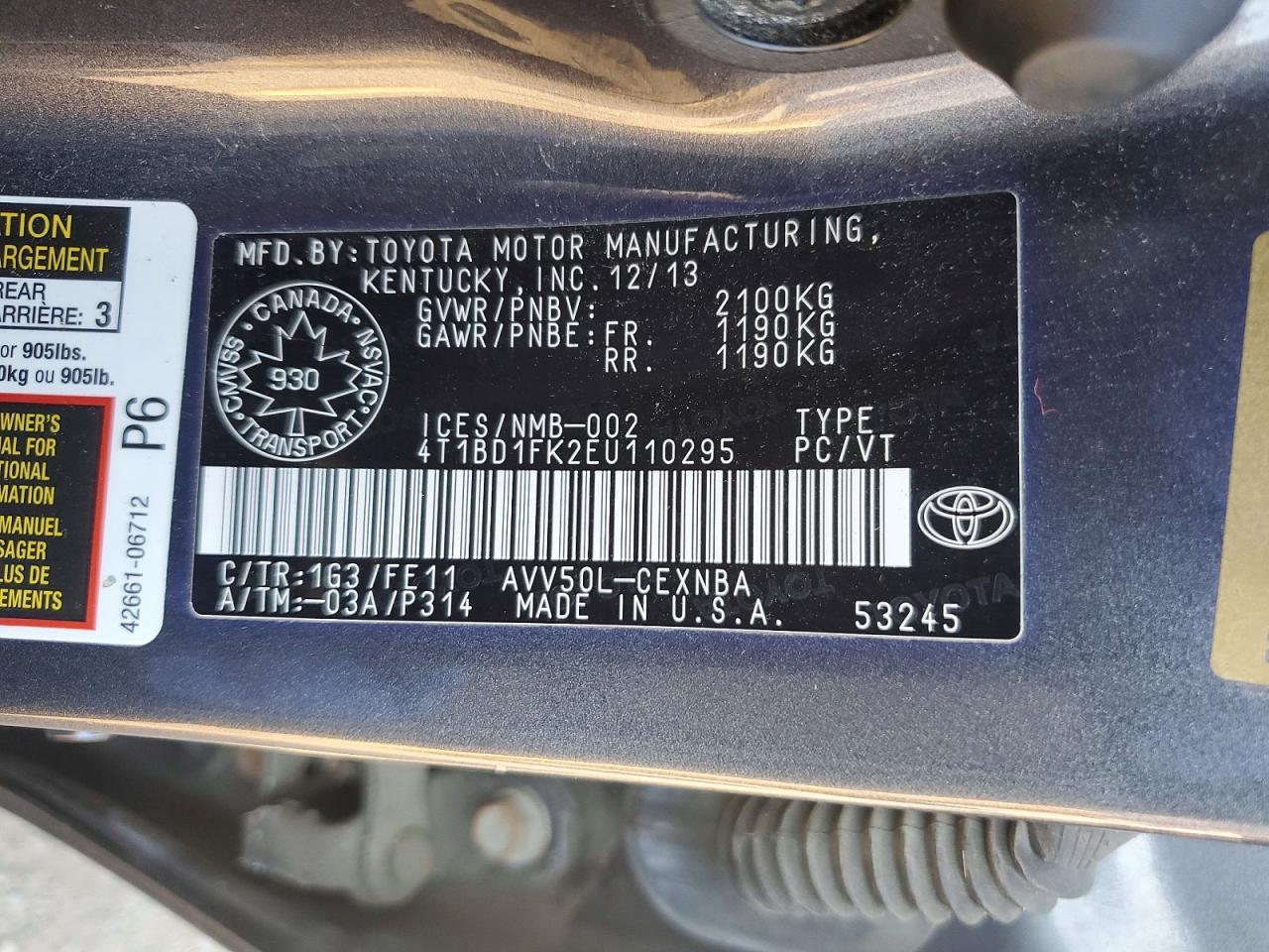 2014 TOYOTA CAMRY SOLA
