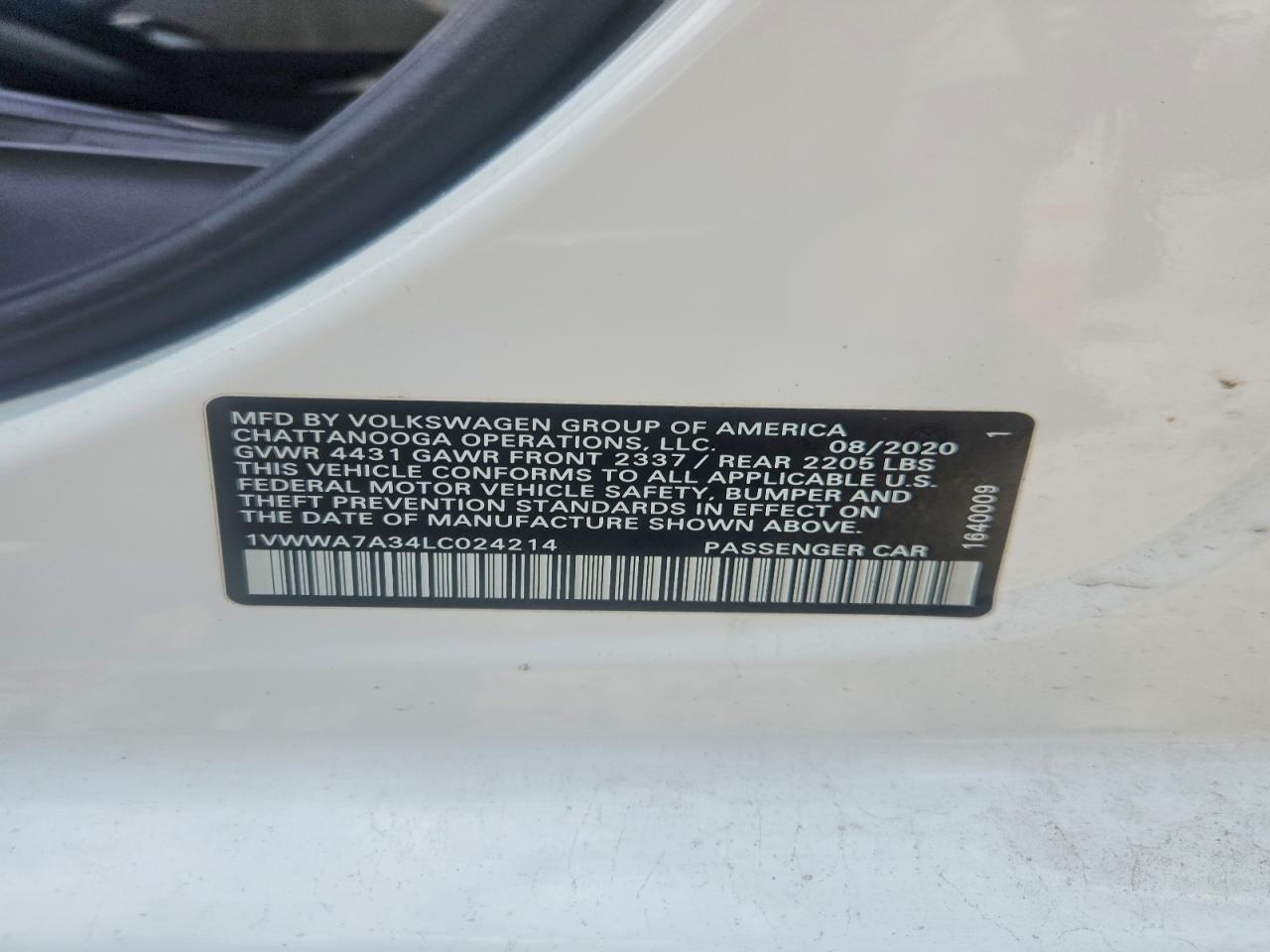 2020 VOLKSWAGEN PASSAT
