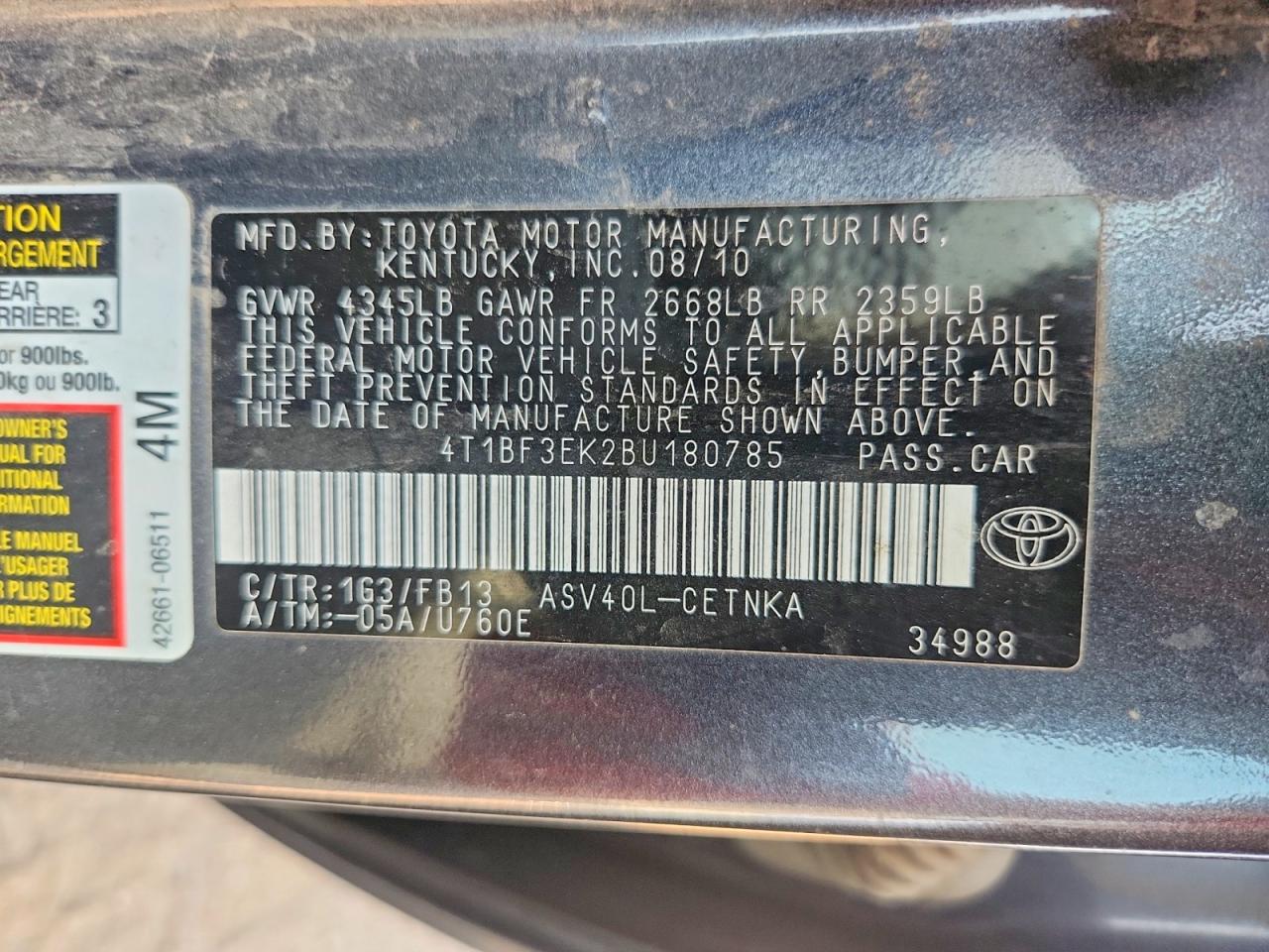 2011 TOYOTA CAMRY