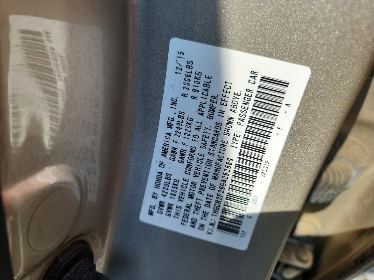 2016 HONDA ACCORD