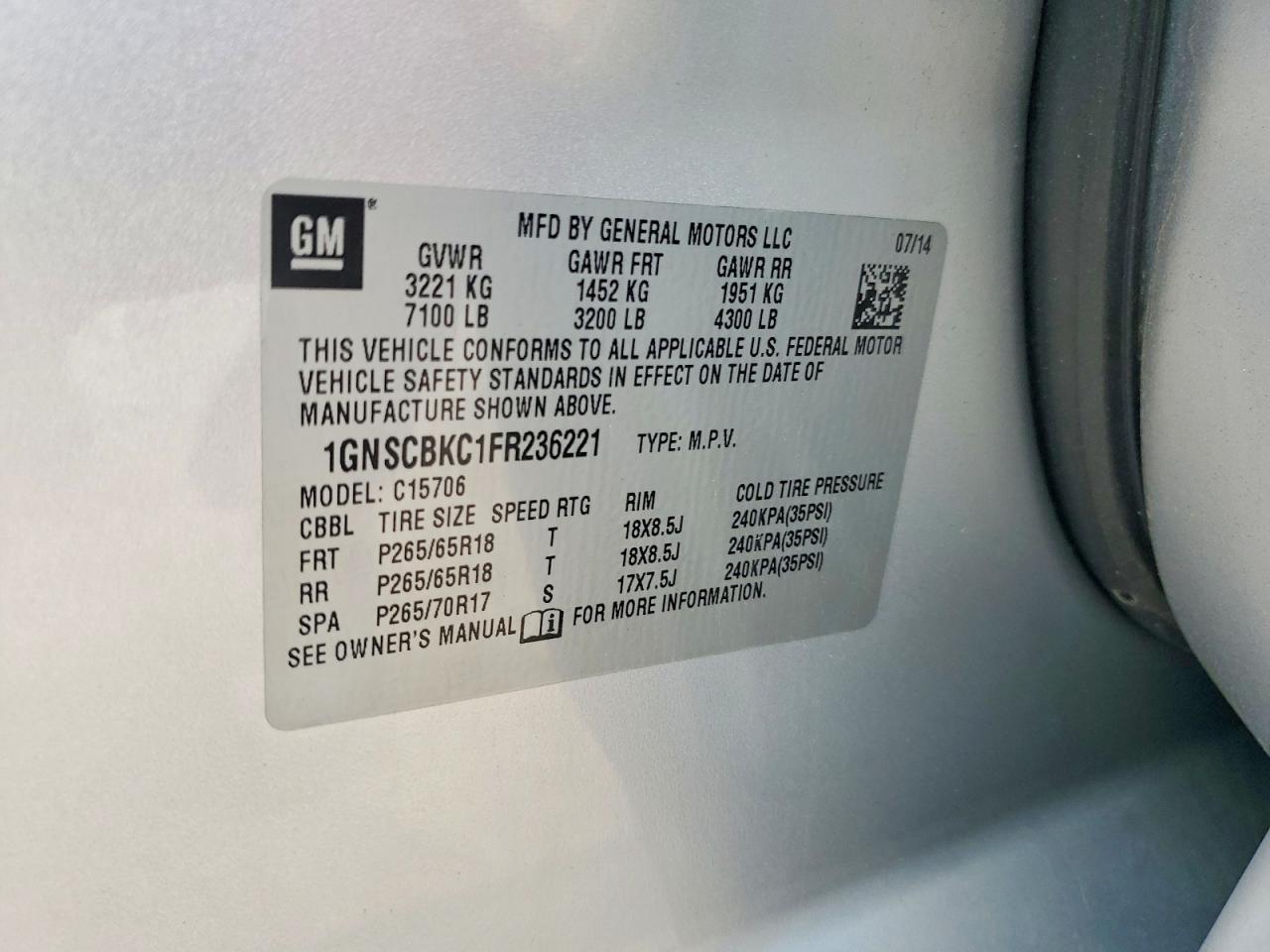 2015 CHEVROLET TAHOE