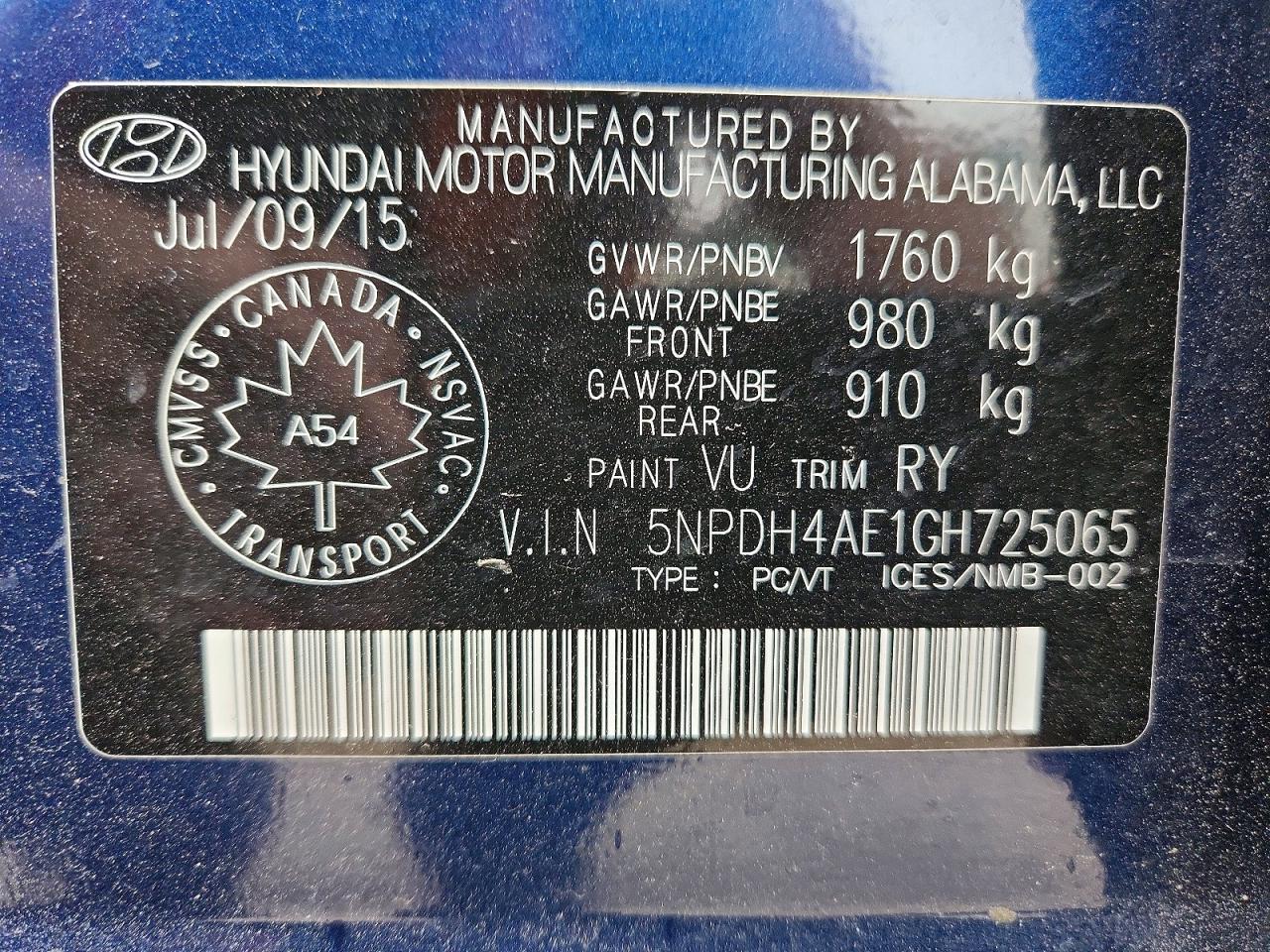2016 HYUNDAI ELANTRA
