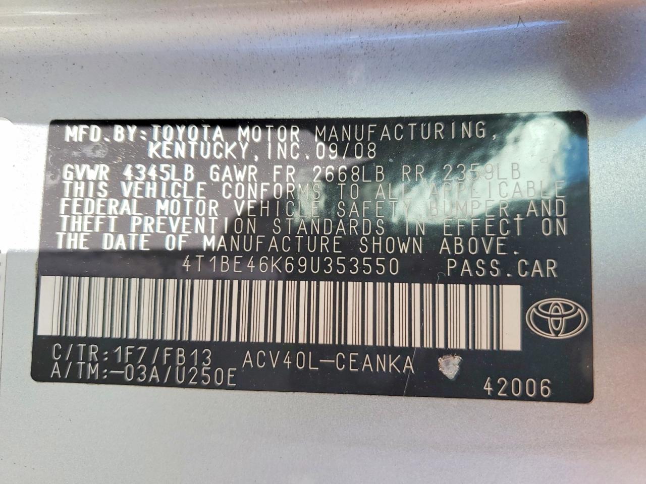 2009 TOYOTA CAMRY