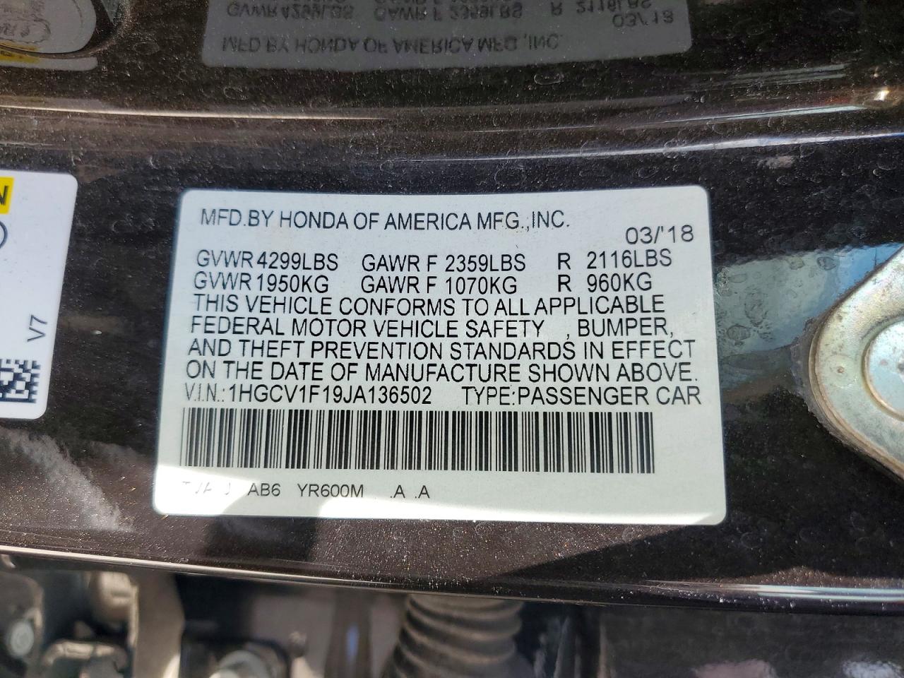 2018 HONDA ACCORD