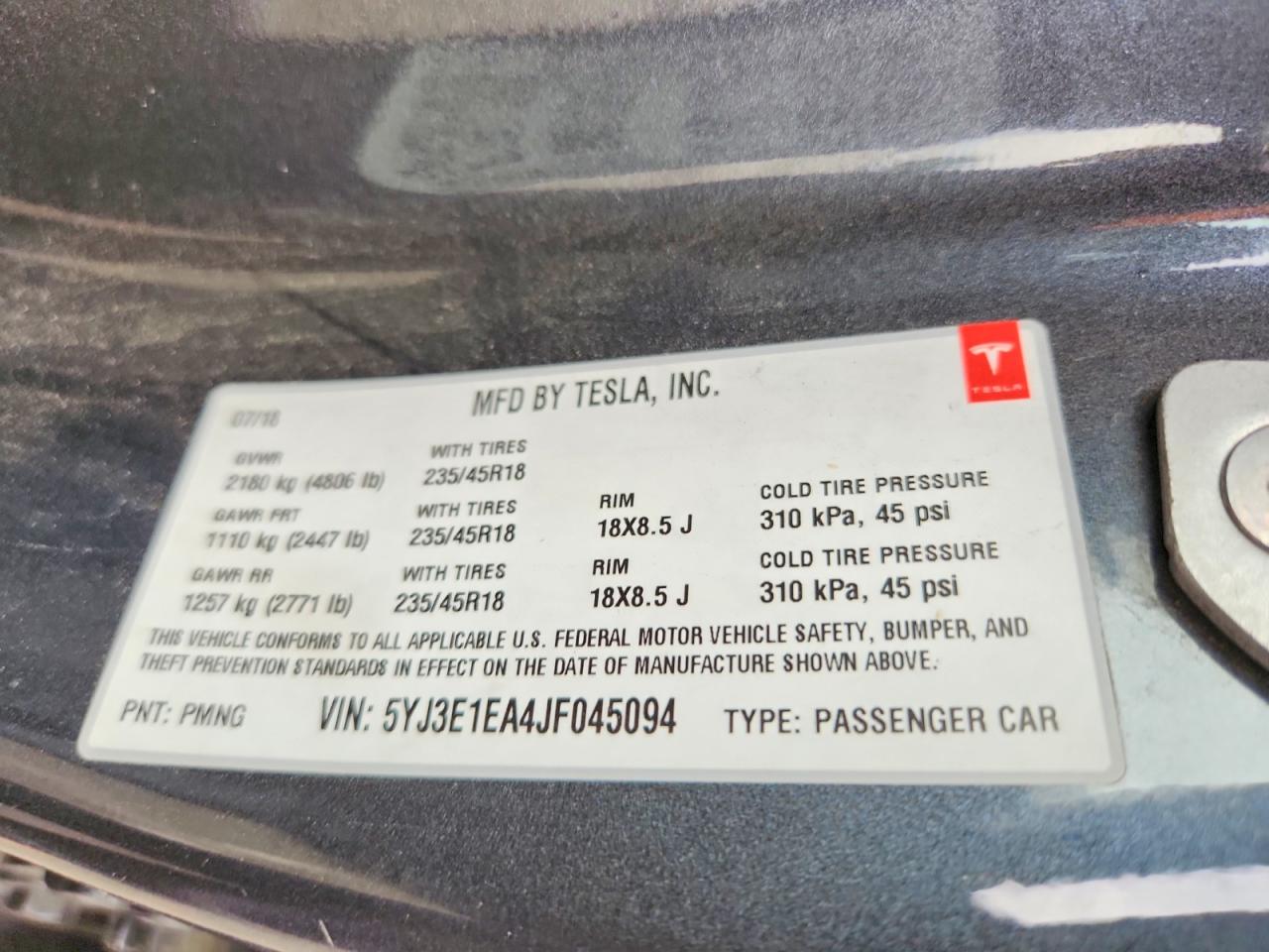2018 TESLA MODEL 3
