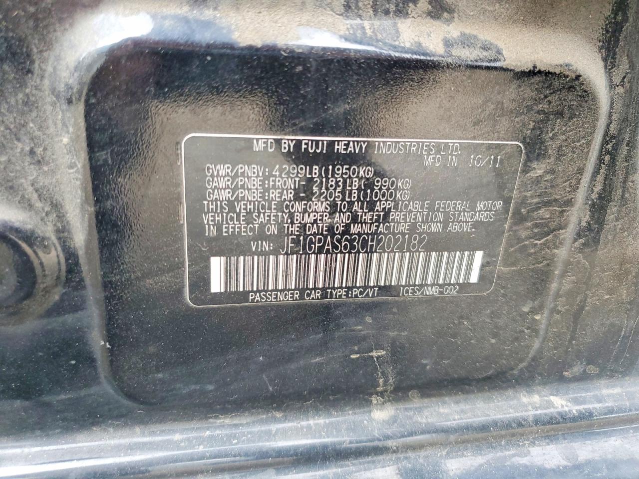 2012 SUBARU IMPREZA