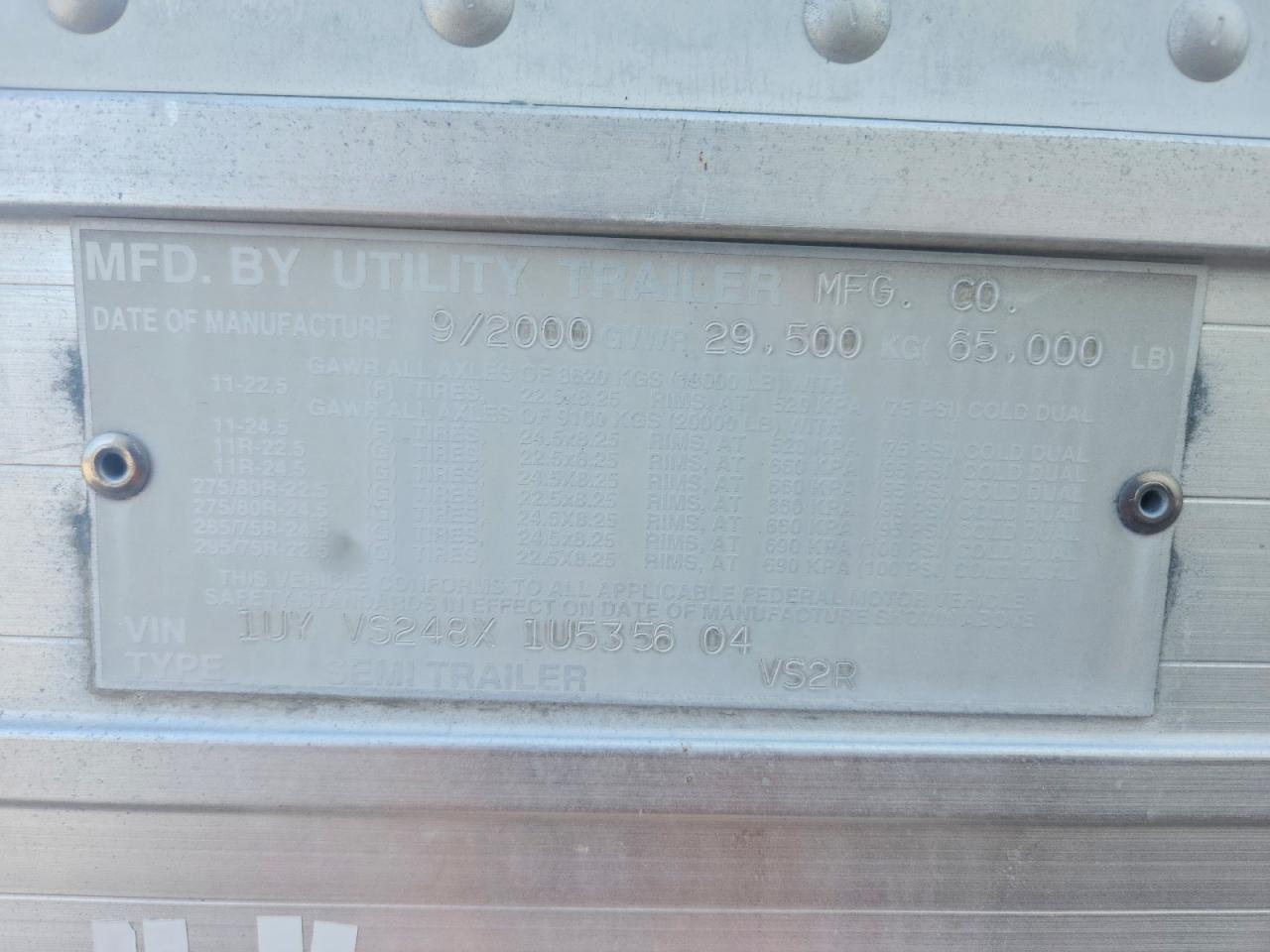2001 UTILITY TRAILER MANUFACTURER UTILITY TR
