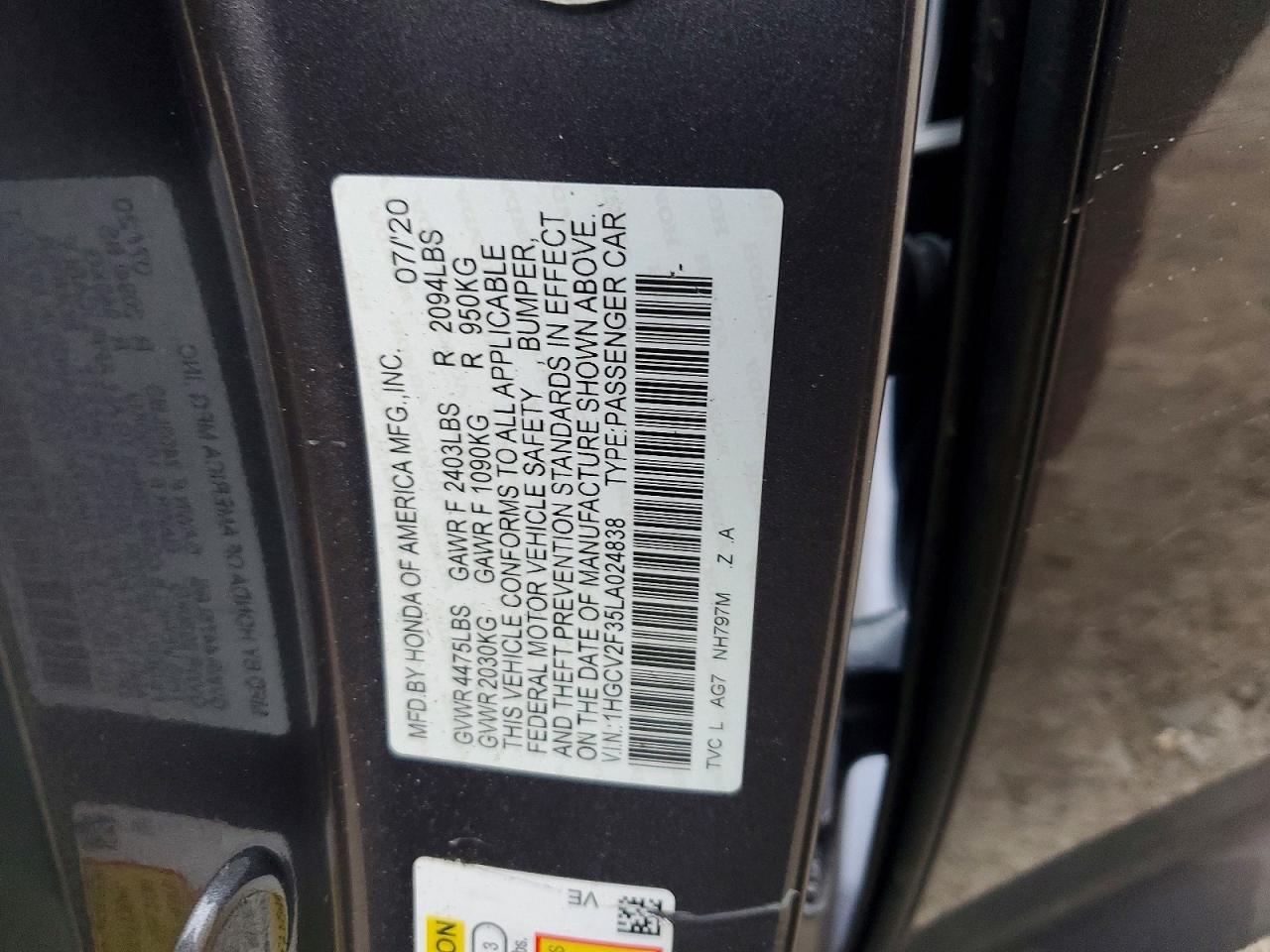 2020 HONDA ACCORD