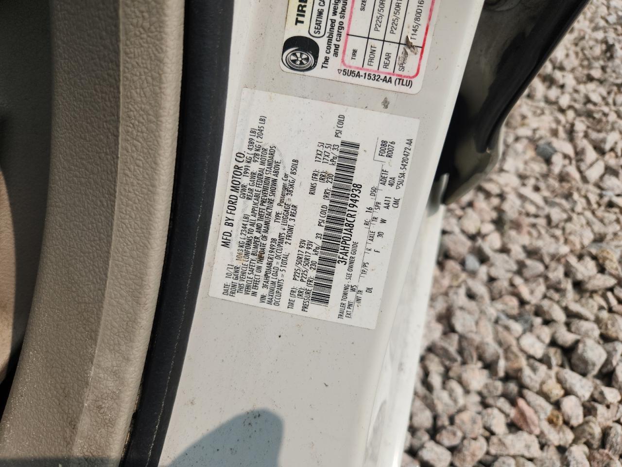 2012 FORD FUSION