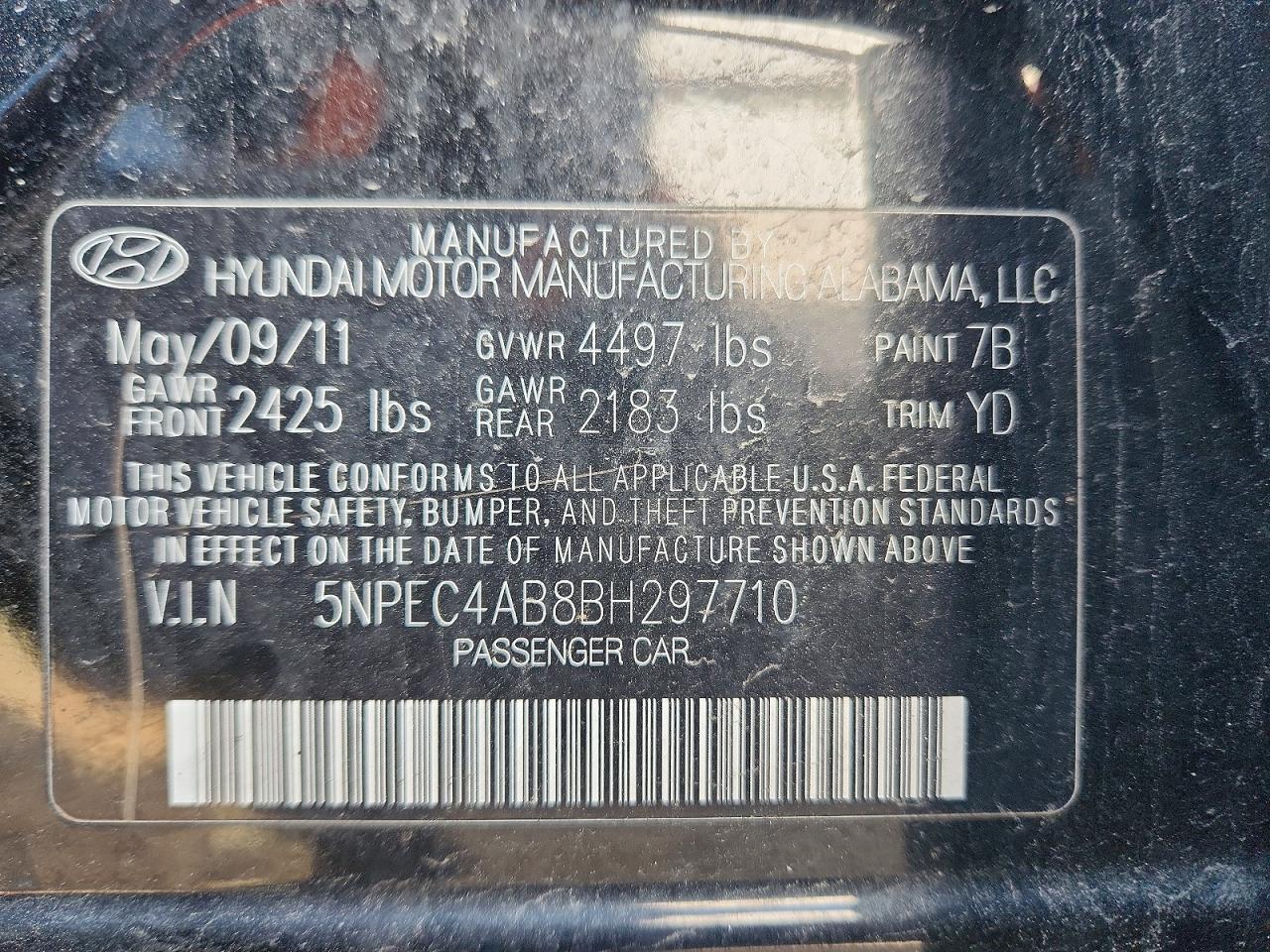2011 HYUNDAI SONATA