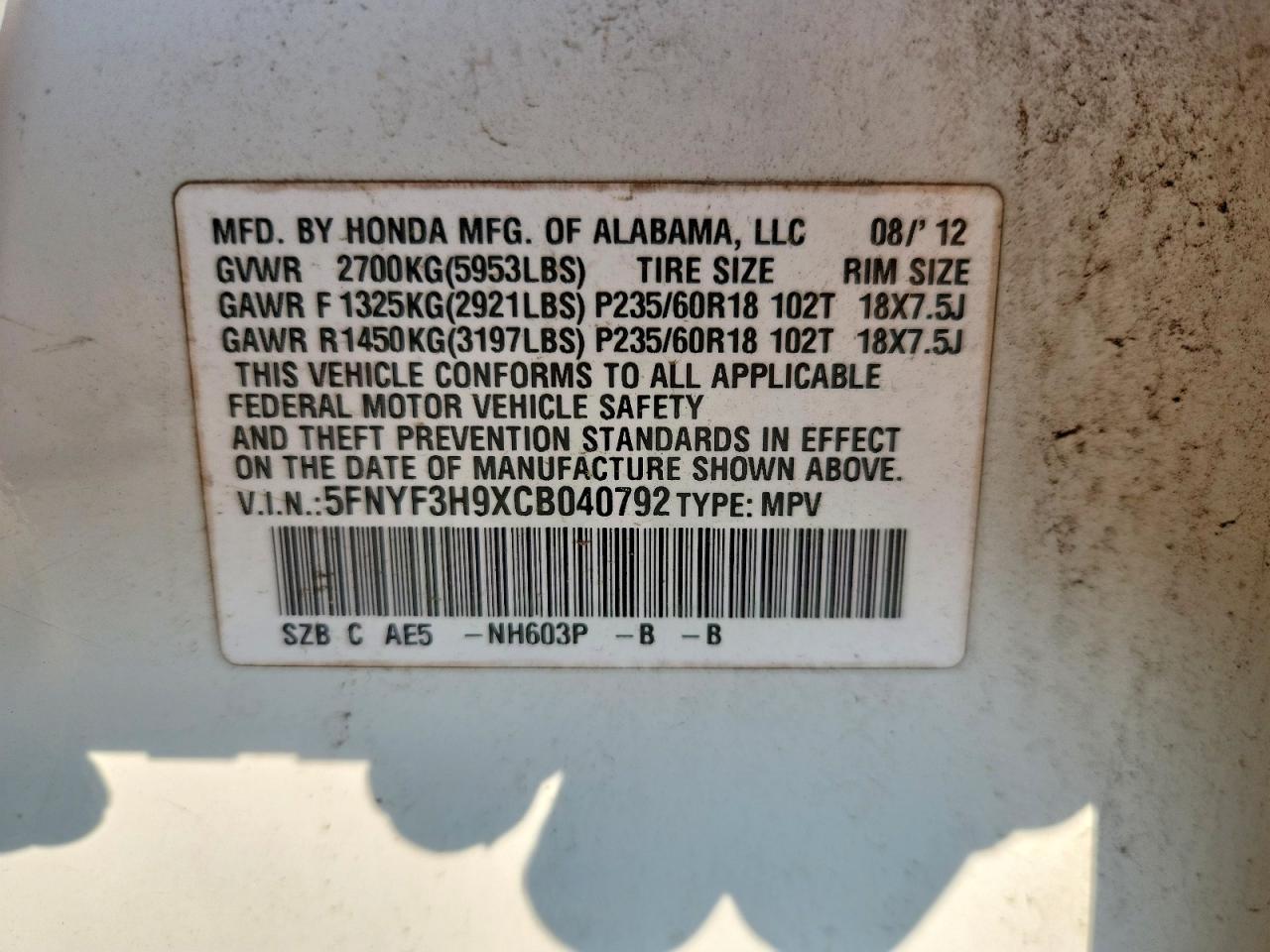 2012 HONDA PILOT