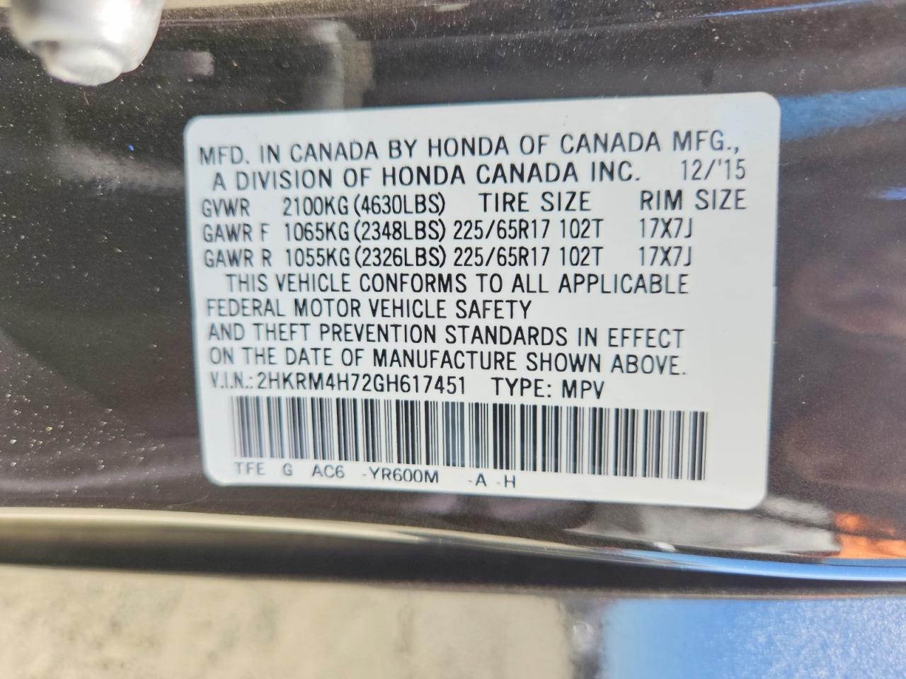 2016 HONDA CRV