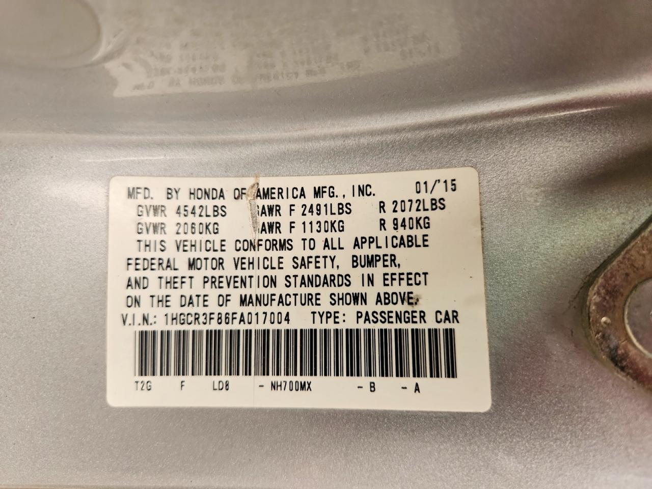 2015 HONDA ACCORD