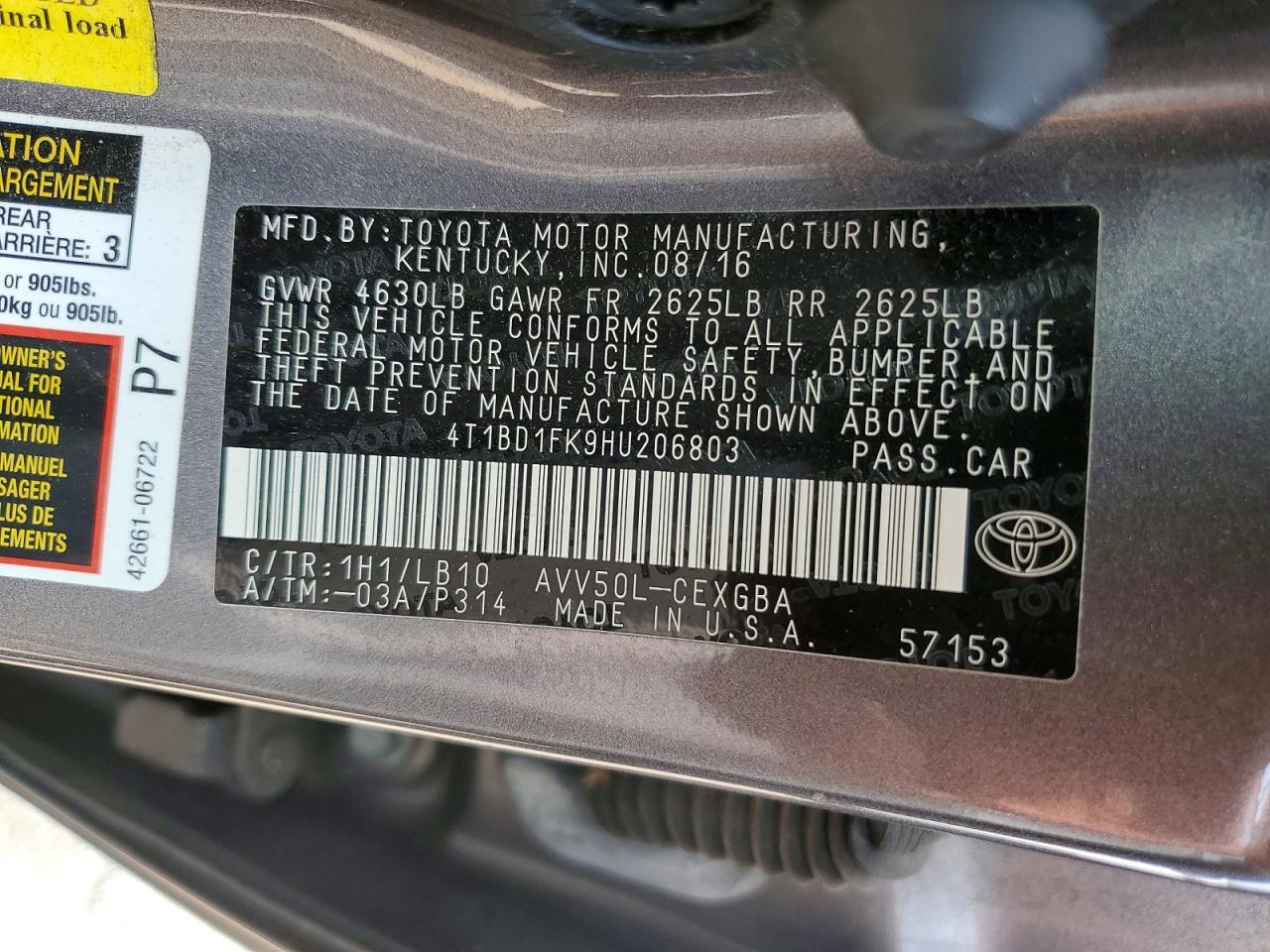 2017 TOYOTA CAMRY SOLA