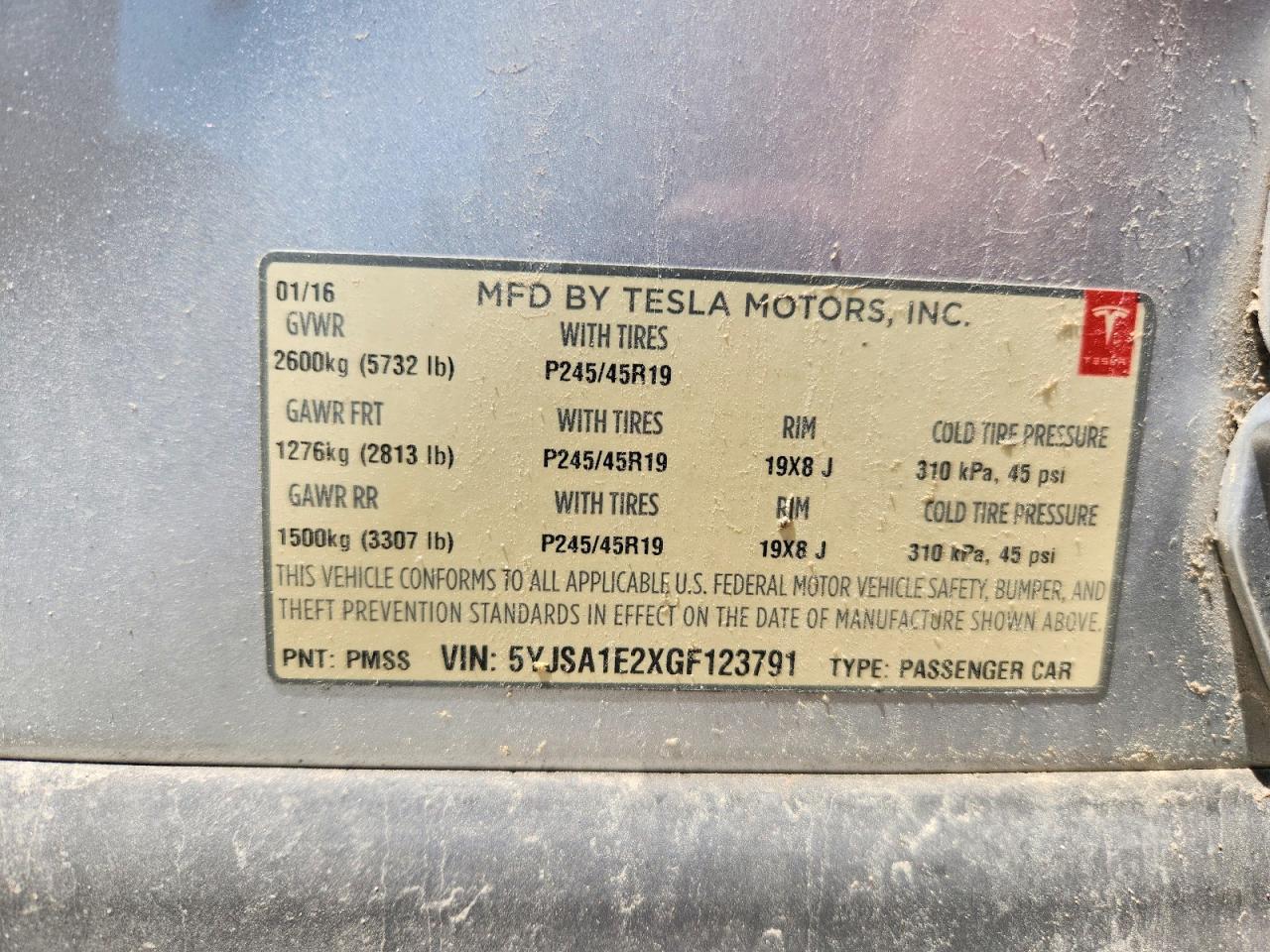 2016 TESLA MODEL S