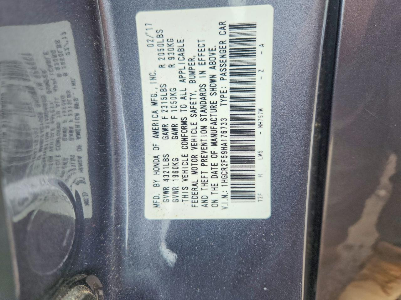 2017 HONDA ACCORD