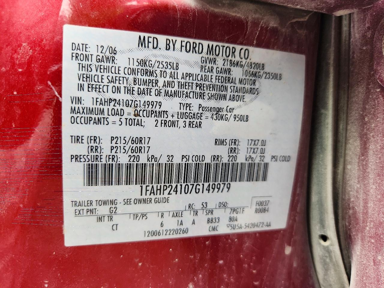 2007 FORD FIVE HUNDR