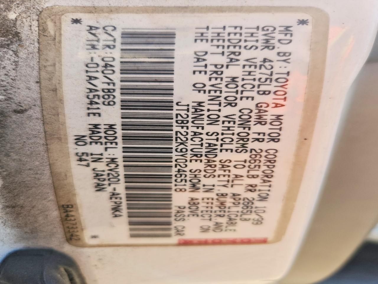 2000 TOYOTA CAMRY