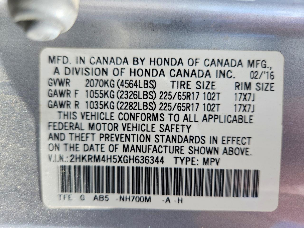 2016 HONDA CRV