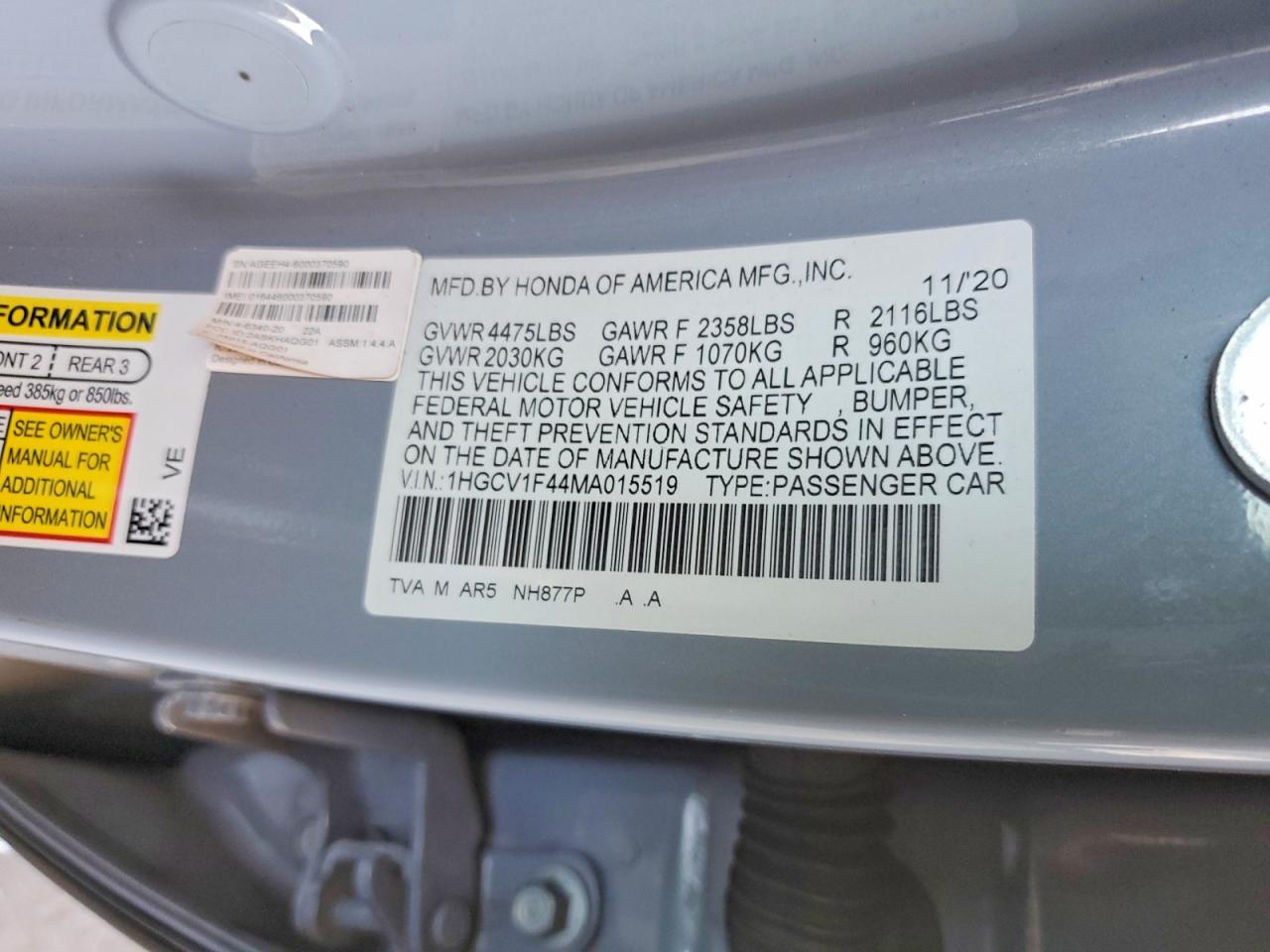 2021 HONDA ACCORD