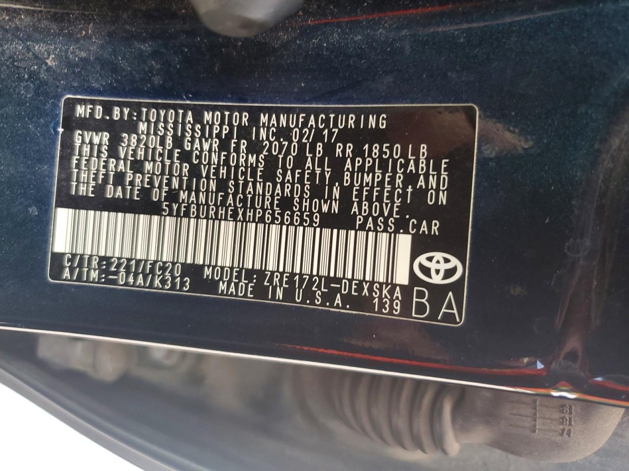 2017 TOYOTA COROLLA