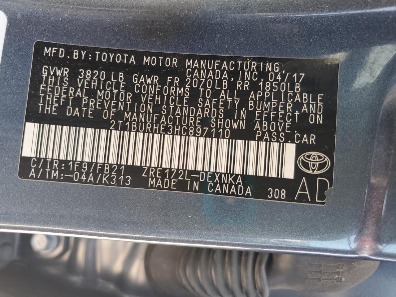 2017 TOYOTA COROLLA