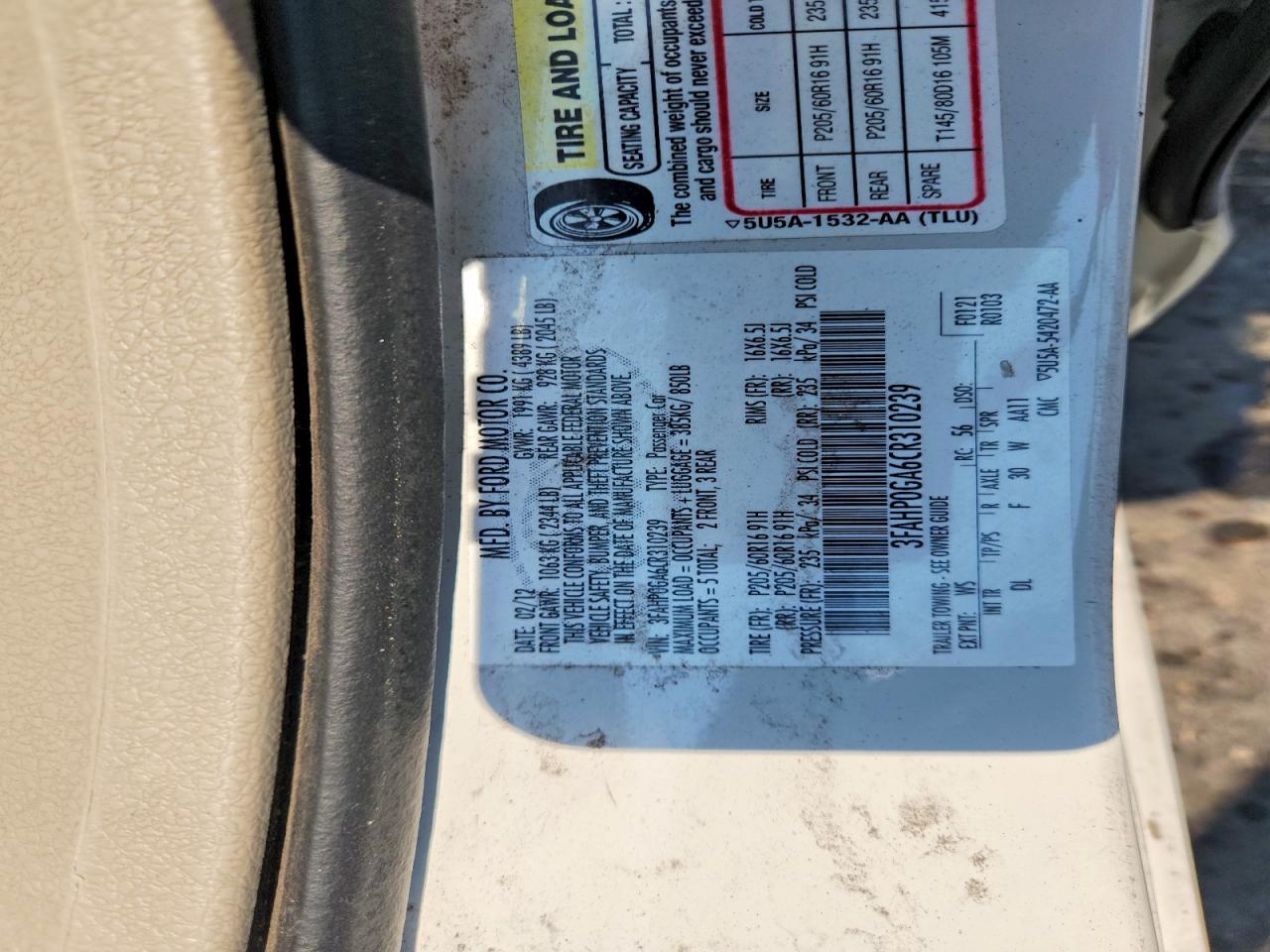 2012 FORD FUSION
