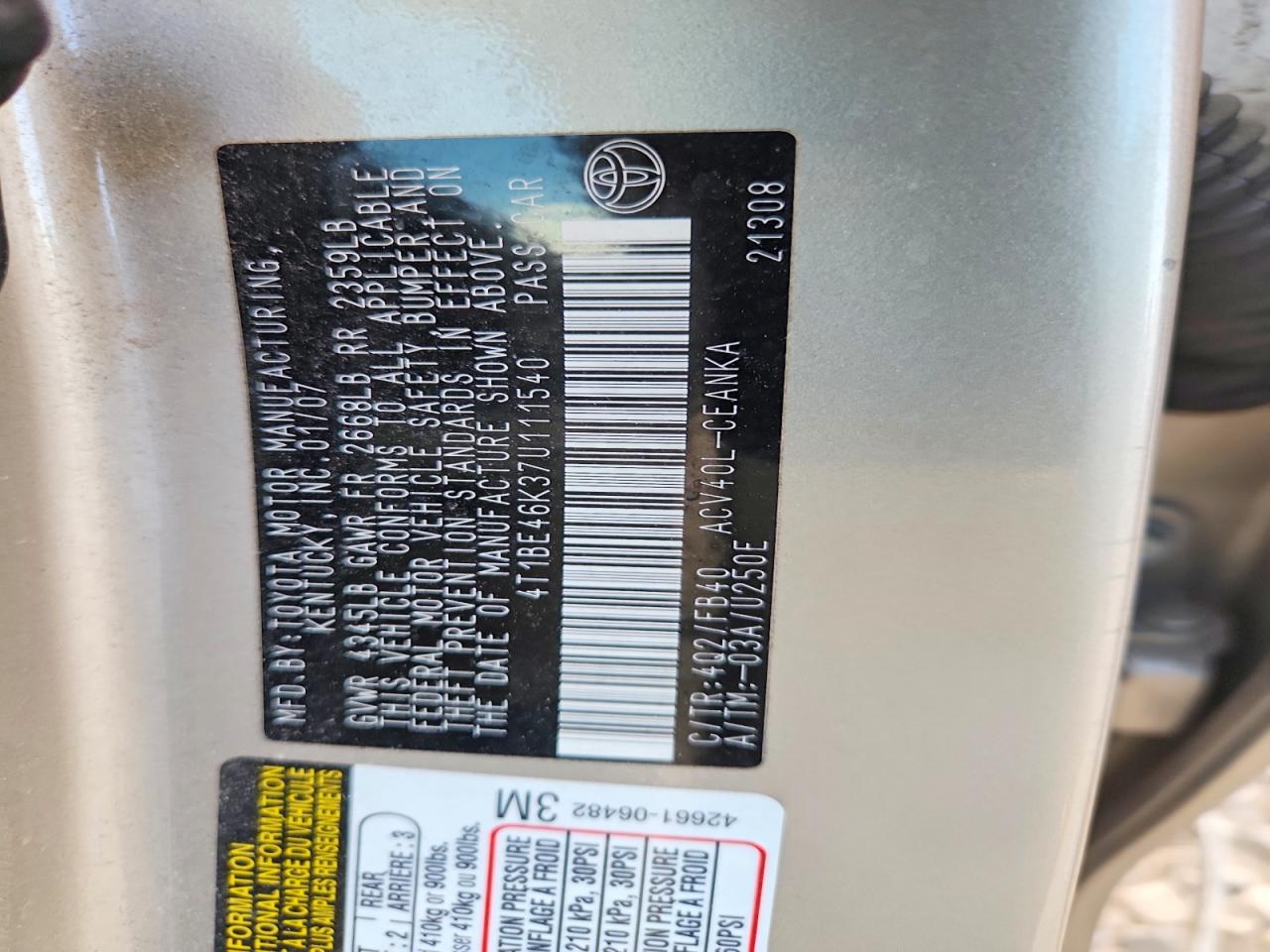 2007 TOYOTA CAMRY