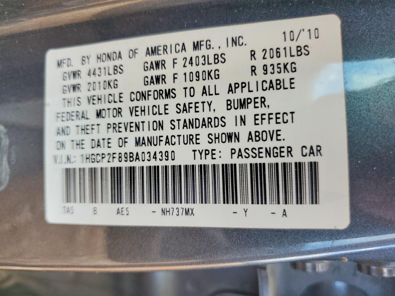 2011 HONDA ACCORD