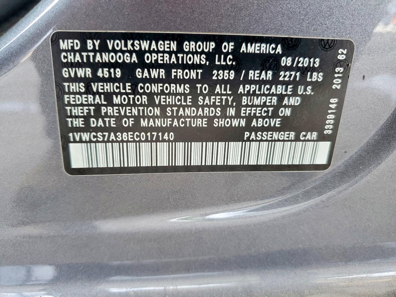 2014 VOLKSWAGEN PASSAT