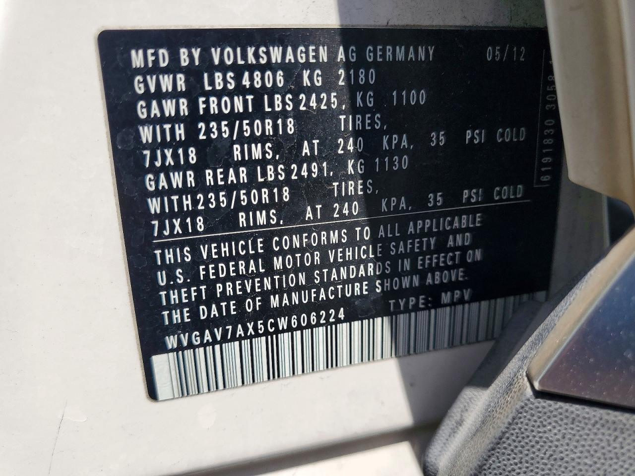 2012 VOLKSWAGEN TIGUAN