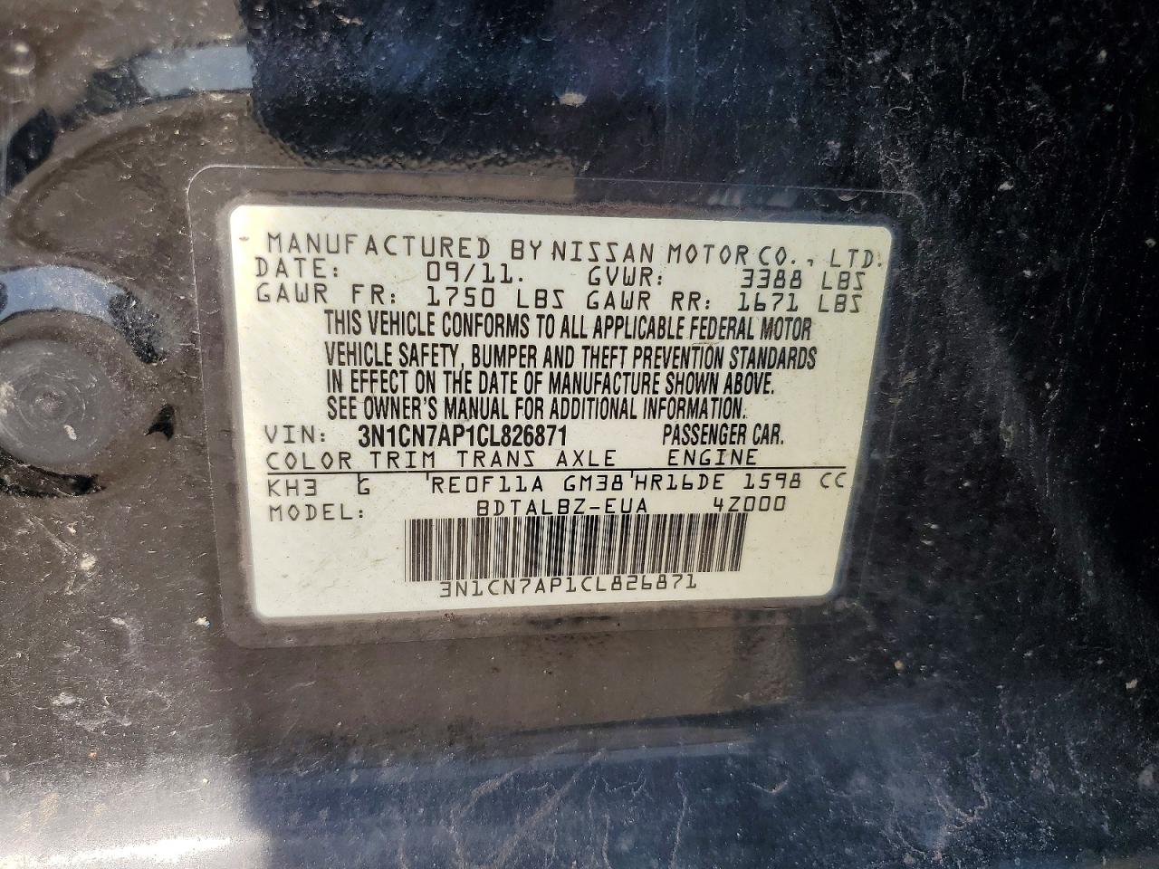 2012 NISSAN VERSA