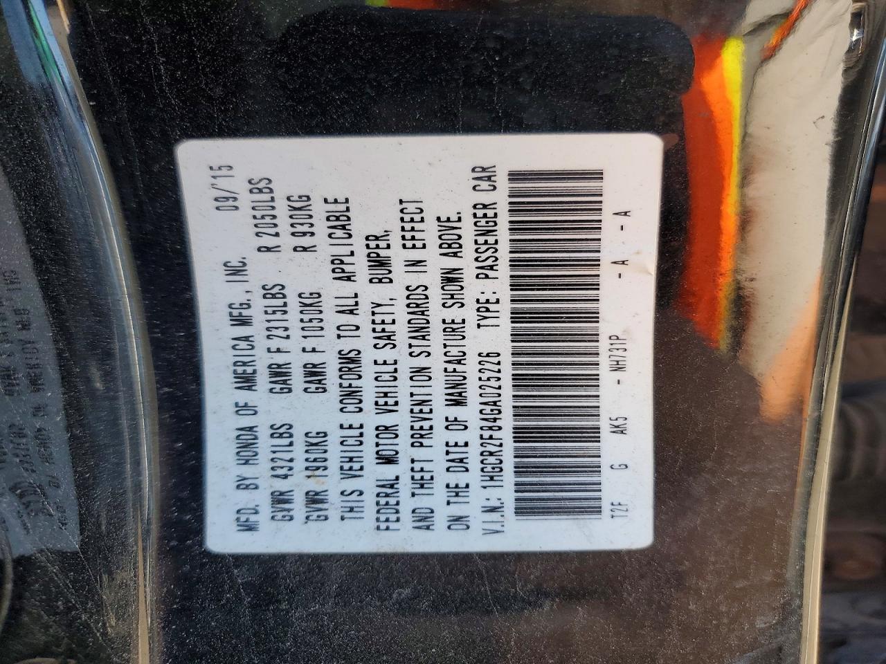 2016 HONDA ACCORD