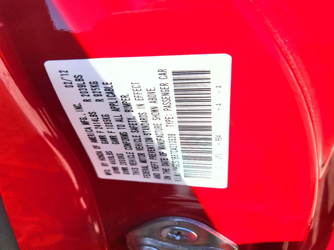 2012 HONDA ACCORD