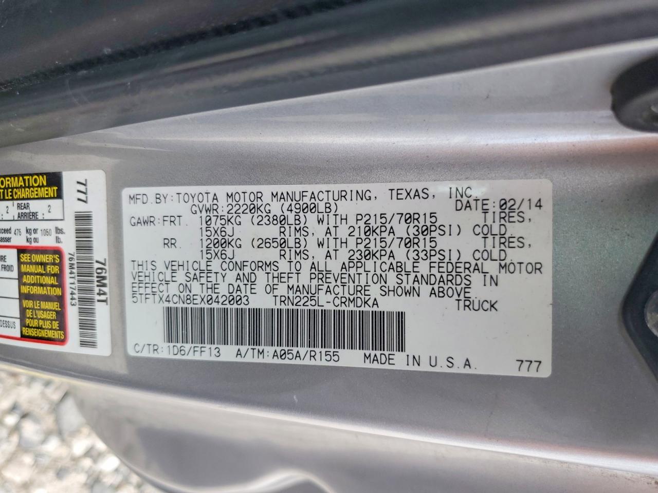 2014 TOYOTA TACOMA