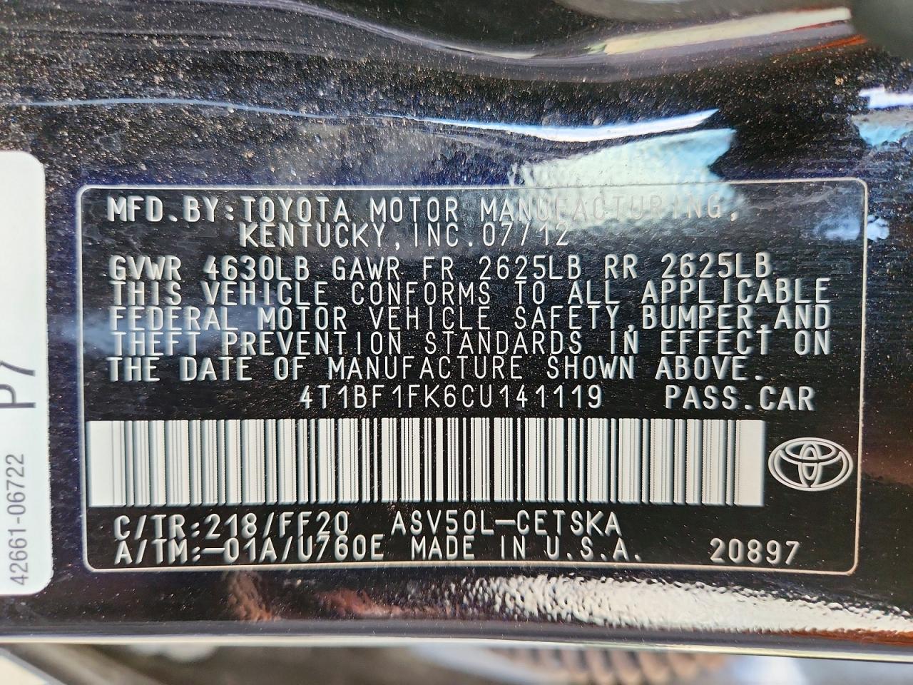2012 TOYOTA CAMRY