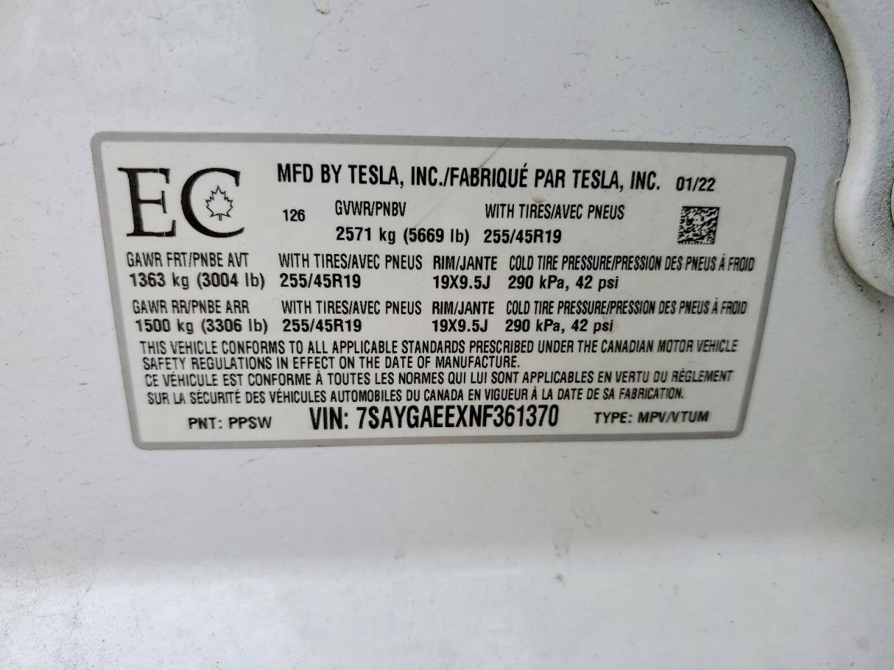 2022 TESLA MODEL Y