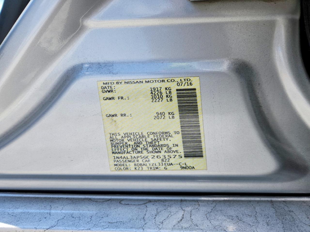 2016 NISSAN ALTIMA